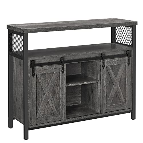 VASAGLE Sideboard, Küchenschrank, Aufbewahrungsschrank, mit 2 Schiebetüren, 33 x 100 x 80 cm, verstellbare Ablagen, Landhausstil, für Wohnzimmer, anthrazitgrau-schwarz LSC092B04 von VASAGLE