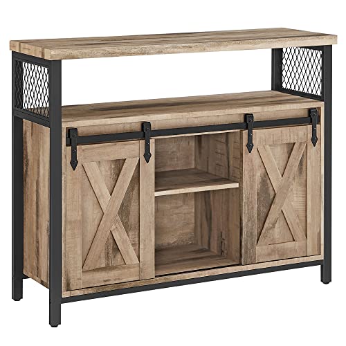 VASAGLE Sideboard, Küchenschrank, Aufbewahrungsschrank, mit 2 Schiebetüren, 33 x 100 x 80 cm, verstellbare Ablagen, Landhausstil, für Wohnzimmer, naturfarben-schwarz LSC092B50 von VASAGLE