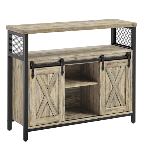 VASAGLE Sideboard, Küchenschrank, Aufbewahrungsschrank, mit 2 Schiebetüren, 33 x 100 x 80 cm, verstellbare Ablagen, für Wohnzimmer, türkisbraun-tintenschwarz LSC092B60 von VASAGLE