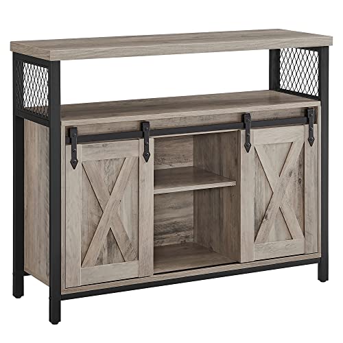 VASAGLE Sideboard, Küchenschrank, Aufbewahrungsschrank, mit 2 Schiebetüren, 33 x 100 x 80 cm, verstellbare Ablagen, Landhausstil, für Wohnzimmer, Greige-schwarz LSC092B02 von VASAGLE