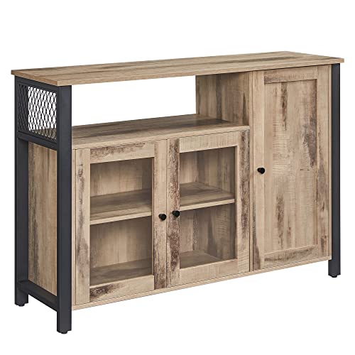 VASAGLE Sideboard, Küchenschrank, Aufbewahrungsschrank, mit 2 Schiebetüren, 33 x 100 x 80 cm, verstellbare Ablagen, Landhausstil, für Wohnzimmer, Kamelbraun-tintenschwarz LSC092B50 von VASAGLE