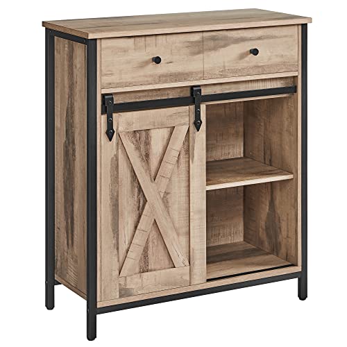 VASAGLE Sideboard, Küchenschrank, Aufbewahrungsschrank, mit Schiebetür, 30 x 70 x 80 cm, verstellbare Ablage, Landhausstil, für Wohnzimmer, eichenbraun-schwarz LSC100B50 von VASAGLE