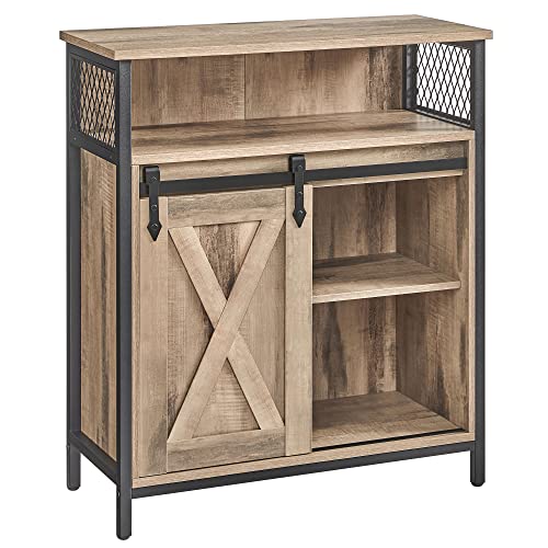 VASAGLE Sideboard, Küchenschrank, Aufbewahrungsschrank, mit Schiebetür, 30 x 70 x 80 cm, verstellbare Ablage, offenes Fach, Landhausstil, für Wohnzimmer, eichenbraun-schwarz LSC089B50 von VASAGLE