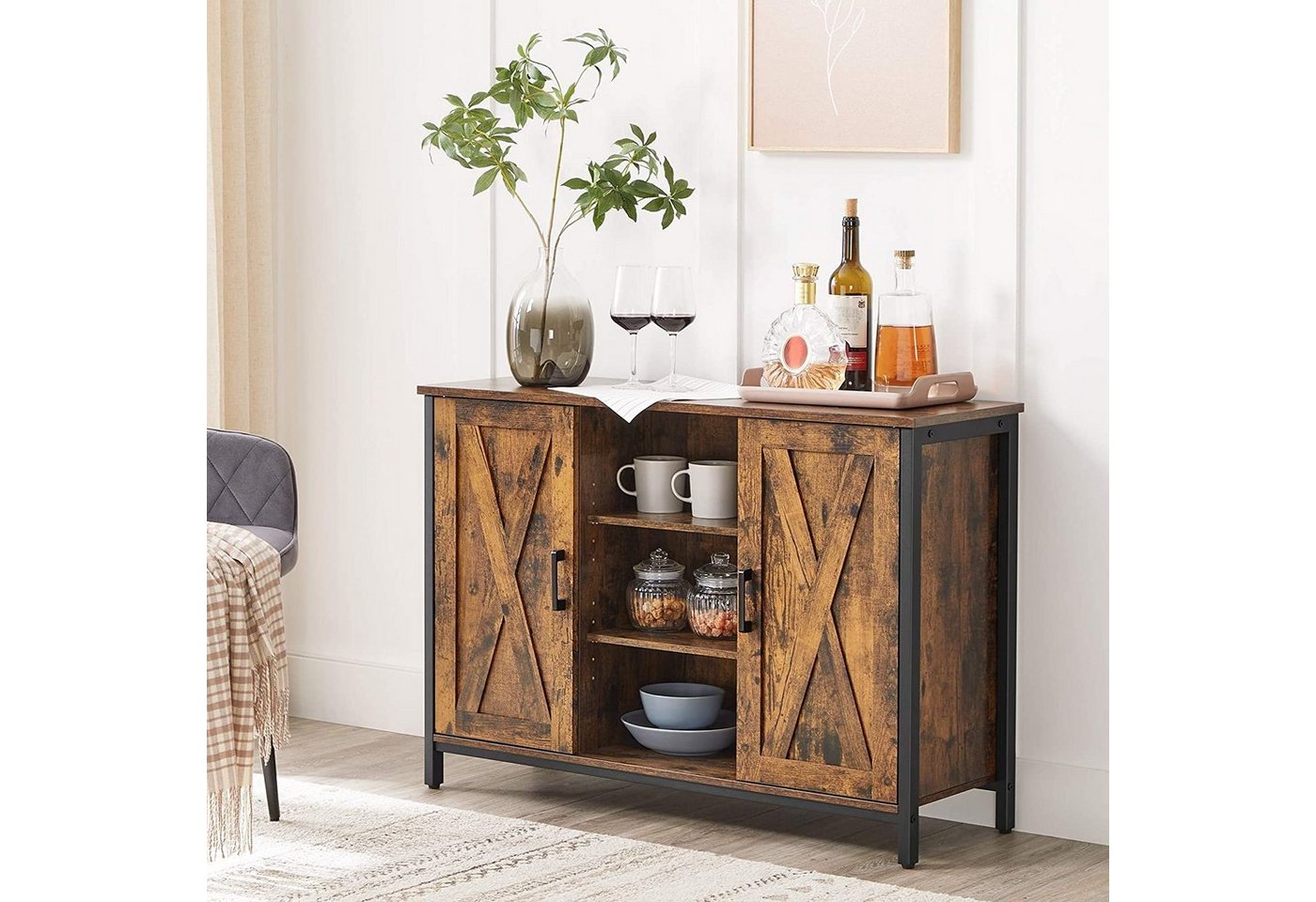 VASAGLE Sideboard Küchenschrank, 100 x 35 x 70 cm, mit offenen Regalfächern von VASAGLE