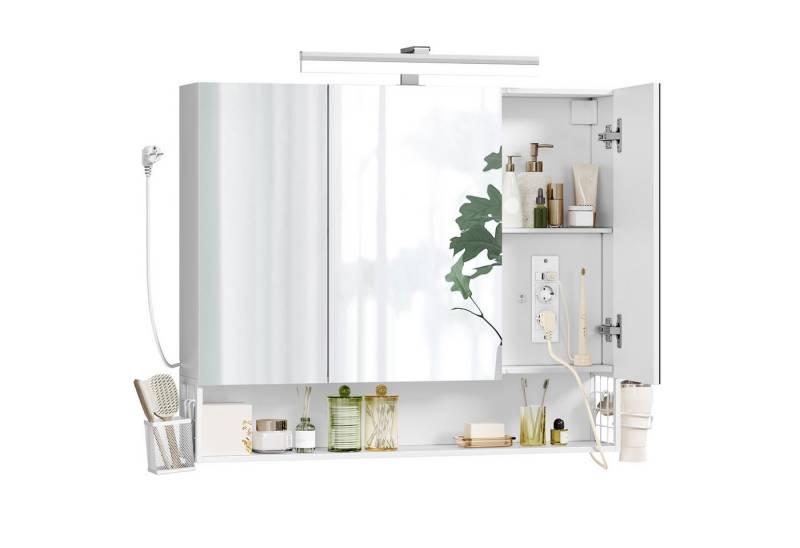 VASAGLE Spiegelschrank Badezimmerschrank Breite 70-90cm, 90° drehbar LED, mit Steckdosen, Haartrockner-Halter von VASAGLE