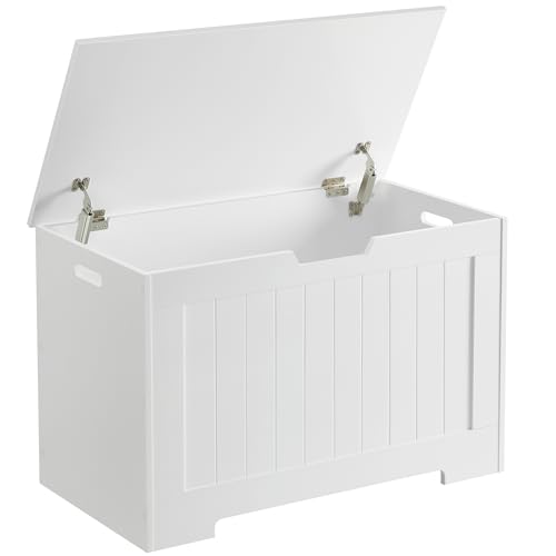VASAGLE Schuhbank, Sitzbank mit Stauraum, Sitztruhe, 2 Sicherheitsscharniere, Aufbewahrungsschrank, Landhausstil, 40 x 76 x 48 cm, für Flur, Schlafzimmer, Wohnzimmer, wolkenweiß LHS11WT von VASAGLE