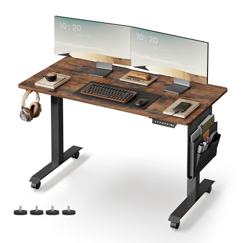 VASAGLE Höhenverstellbarer Schreibtisch elektrisch, 60 x 120 x (72-120) cm, stufenlos verstellbar, Memory-Funktion mit 4 Höhen, vintagebraun LSD172X01, Holzspanplatte, Stahl, Oxford-Gewebe von VASAGLE
