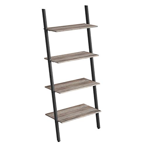 VASAGLE Standregal, Leiterregal, Wandregal mit 4 Ebenen, Bücherregal, Anstellregal, Wohnzimmer, Küche, Büro, Stahl, stabil, schräg, lehnt an der Wand, Industrie-Design, Greige-schwarz LLS043B02 von VASAGLE