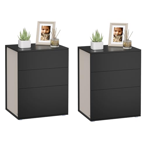 VASAGLE Nachttisch, 2er Set, Beistelltisch 3 Schubladen, Superschnelle werkzeuglose Montage, Nachtschrank, Schlafzimmer, Wohnzimmer, Toolless-Technologie, tintenschwarz-cappuccinobeige LET779B01 VASAGLE Nachttisch, 2er Set, Beistelltisch 3 Schubladen, Superschnelle werkzeuglose Montage, Nachtschrank, Schlafzimmer, Wohnzimmer, Toolless-Technologie, tintenschwarz-cappuccinobeige LET779B01 von VASAGLE