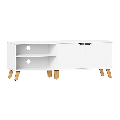 VASAGLE TV-Schrank, Fernsehtisch mit 2 Türen, 140 cm lang, TV-Regal für Fernseher bis zu 65 Zoll, verstellbare Ablage, für Wohnzimmer, Esszimmer und Schlafzimmer, weiß LTV027T46 von VASAGLE