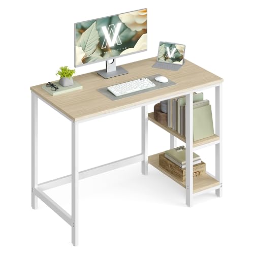 VASAGLE Tisch, Computertisch, Bürotisch, 100 x 50 x 76 cm, moderner Stil, für Arbeitszimmer, Schlafzimmer, Wohnzimmer, naturbeige-perlweiß LWD046L01 von VASAGLE