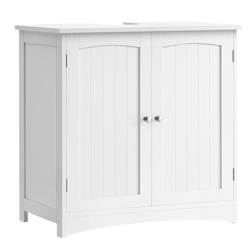VASAGLE Waschbeckenunterschrank, Unterschrank, Badezimmerschrank, 40 x 70 x 70 cm, 2 Türen, Badschrank, höhenverstellbare Ablage, weiß BBC011W01 von VASAGLE