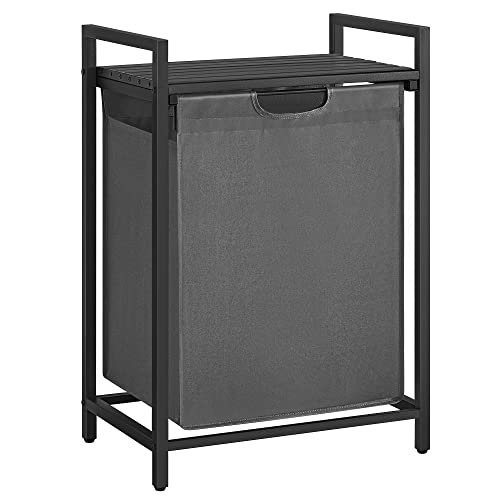 VASAGLE Wäschekorb, Wäschesammler mit Ablage, Wäschebox, Wäschesack aus Oxford-Gewebe ausziehbar abnehmbar, Metallrahmen, 65 L, 50 x 33 x 72 cm, schwarz-grau BLH101G01 von VASAGLE