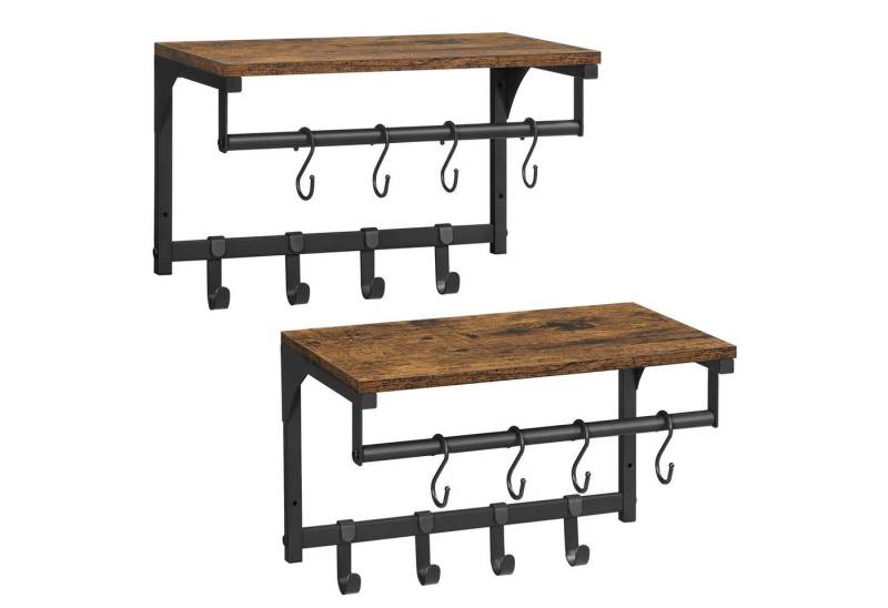 VASAGLE Wandgarderobe (2 St), Wandregale mit 8 Haken, 40 x 24 x 24 cm (L x B x H) von VASAGLE
