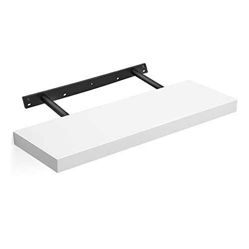 VASAGLE Wandregal, Wandboard für Bücher, Bilder, Deko, Schweberegal, 60 x 20 x 3,8 cm, Büroregal, MDF, für Wohnzimmer, Küche, Flur, Schlafzimmer, Badezimmer, weiß LWS26WT von VASAGLE