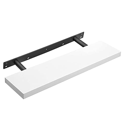 VASAGLE Wandregal, Wandboard für Bücher, Bilder, Deko, Schweberegal, 80 x 20 x 3,8 cm, Büroregal, MDF, für Wohnzimmer, Küche, Flur, Schlafzimmer, Badezimmer, weiß LWS28WT von VASAGLE