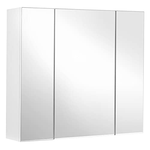 VASAGLE Wandschrank, Badezimmer, Schrank mit Spiegel, Aufbewahrungsschrank 3 Türen, 60 x 15 x 55 cm, mit verstellbarem Regal, modern, weiß, BBK22WT von VASAGLE