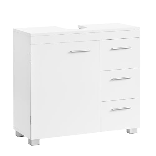 VASAGLE Waschbeckenunterschrank, Badezimmerschrank, 3 große Schubladen, 30 x 70 x 64 cm, Badschrank, 2 Fächer hinter der Tür, Badezimmer-Unterschrank mit Füßen, wolkenweiß BBK503W10 von VASAGLE