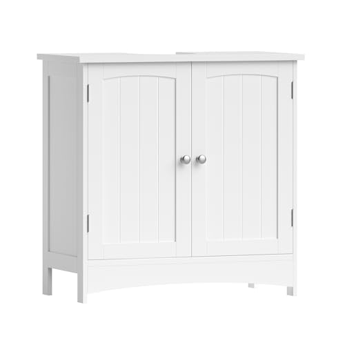 VASAGLE Waschbeckenunterschrank, Unterschrank, Badezimmerschrank, 30 x 60 x 60 cm, 2 Türen, Badschrank, höhenverstellbare Ablage, weiß BBC01WT von VASAGLE