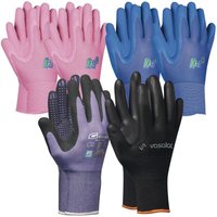 Vasalat - Arbeitshandschuhe Kinder 5 - 8 Jahre - Kinder Gartenhandschuhe 2x Pink und 2x Blau + 1x Multiflex Handschuhe Damen Größe 6 von VASALAT