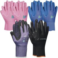 Arbeitshandschuhe Kinder 5 - 8 Jahre - Kinder Gartenhandschuhe 2x Pink und 2x Blau + 1x Multiflex Handschuhe Damen Größe 8 von VASALAT