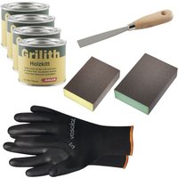 Grilith Holzkitt - Spachtelmasse für Holz, ideal zur Holzreparatur - Holzspachtelmasse mit Schleifblöcke K200 & K180 und Spachtel, Grilith Holzkitt - Spachtelmasse für Holz, ideal zur Holzreparatur - Holzspachtelmasse mit Schleifblöcke K200 & K180 und Spachtel, von VASALAT
