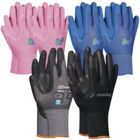 Vasalat - Arbeitshandschuhe Kinder 5 - 8 Jahre - Kinder Gartenhandschuhe in 2x Pink und 2x Blau + 1x Multiflex Handschuhe mit Noppen Gr. 11 von VASALAT