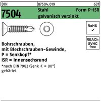 Bohrschraube DIN 7504 Senkkopf m.Innensechsrund P 3,5 x 19 -T15 Stahl galvanisch verzinkt galvanisch verzinkt / Stahl