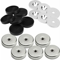 Vasalat - Topfmagnet mit Innengewinde, Magnet mit Metallscheiben und Gummi-Kappen, Rundmagnet ø 25mm, Neodym vernickelt 18-teilig von VASALAT
