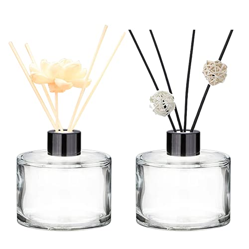 Leere Glasflaschen für ätherische Öle, Diffusor-Flaschen mit schwarzen Kappen, klares Duft, Schilfrohr-Diffusor, Zubehör, DIY-Ersatzduftbehälter (ohne diffuses Rohr), 2 Stück von VASANA