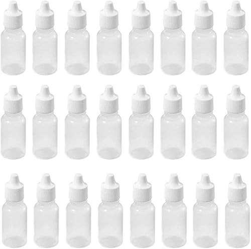 VASANA 24 Stück 20 ml leere nachfüllbare weiße Kunststoff-Tropfflaschen, tragbare Auge-Flüssigkeit, ätherisches Öl, Quetschflaschen mit Schraubverschluss, T, 20 ml von VASANA