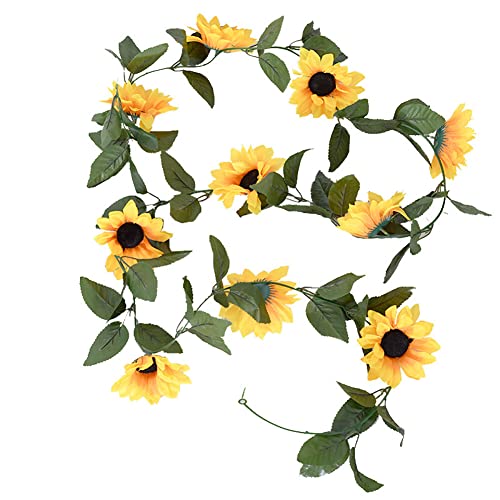 VASANA 2PCS Künstliche Sonnenblume Girland Sonnenblumen Rebe gefälschte grüne Blätter Stoff Floral für Hochzeit Tisch Tür Bogen Hintergrund Home Craft Party Dekoration von VASANA