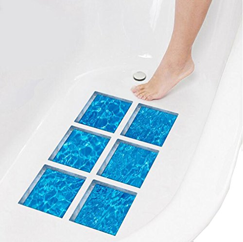 VASANA 6 Stück/1 Set 15 x 15 cm wasserdichte 3D Cool Summer Serie rutschfeste Badewannen-Tattoos Wannen-Aufkleber Anti-Rutsch Wandaufkleber Pads für Badewanne Pool Zubehör (blau) von VASANA