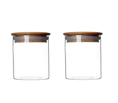 VASANA Vorratsdosen aus transparentem Glas, mit luftdichtem Holzdeckel, luftdicht, für Kaffeebohnen, Zucker, Kekse, trockene Früchte, Nüsse, Süßigkeiten, 2 Stück von VASANA