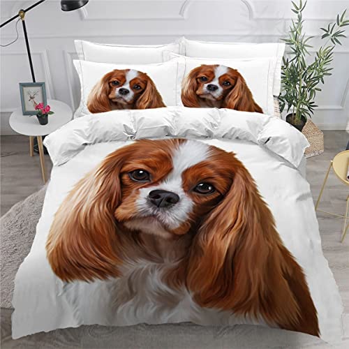 Bettwäsche 155x220 Cavalier-King-Charles-Spaniel Bettbezug 3D Druck flauschig Hypoallergen Bettwäsche-Set 3Teilig Teenager Jungen Mädchen Mikrofaser Hund Tier Betten Set von VASENA