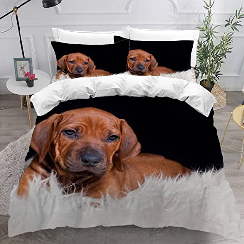 VASENA Bettwäsche 200x200cm flauschig Rhodesian Ridgeback Bettwäsche Set 3 Stück Weiche Mikrofaser 3D drucken Bettbezug Süßer Hund Tier Jugendliche Bettbezüge mit 2 Kissenbezug 80x80 von VASENA