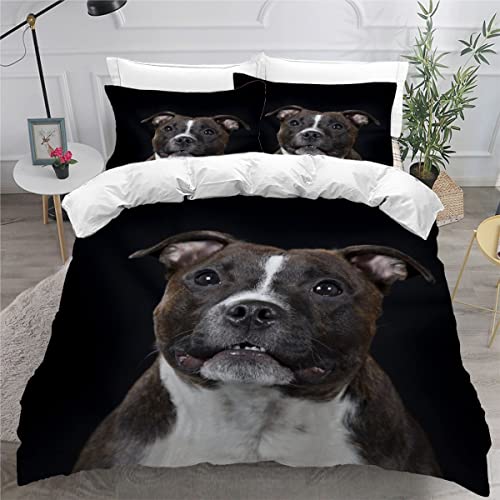 VASENA Bettwäsche Staffordshire Bull Terrier Bettwäsche 135x200 Kinder Hund Tier Schwarz Bettbezug Set Weich Microfaser Kinderbettwäsche 3 Teilig Mit ReißVerschluss Mit 2 Kissenbezug 80x80 cm von VASENA