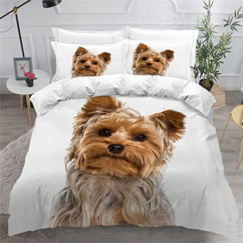 Bettwäsche Yorkshire-Terrier Bettwäsche 135x200 Kinder Hund Tier Weiß Bettbezug Set Weich Microfaser Kinderbettwäsche 3 Teilig Mit ReißVerschluss Mit 2 Kissenbezug 80x80 cm von VASENA