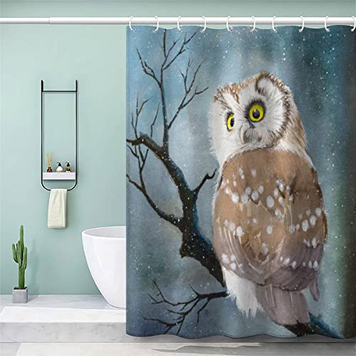 VASENA 3D Duschvorhang 200x200 Wasserdicht mit Gewicht Saum Badewanne Vorhang Eule Wald Vogel Duschvorhang mit 12 Hooks Duschvorhänge für Badezimmer von VASENA
