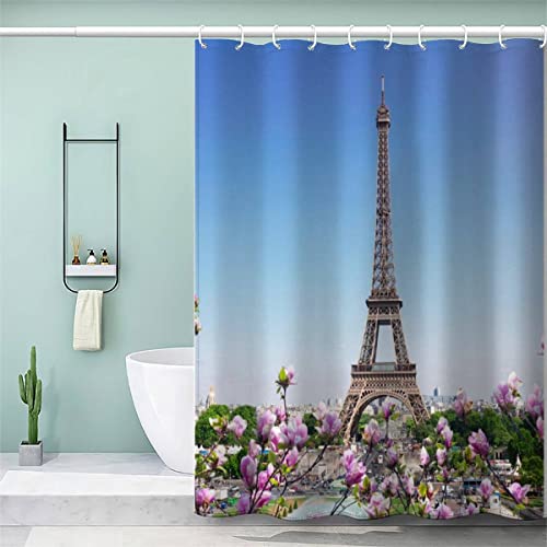 VASENA 3D Duschvorhang 200x200 Wasserdicht mit Gewicht Saum Badewanne Vorhang Paris Eiffelturm Stadtansicht Duschvorhang mit 12 Hooks Duschvorhänge für Badezimmer von VASENA