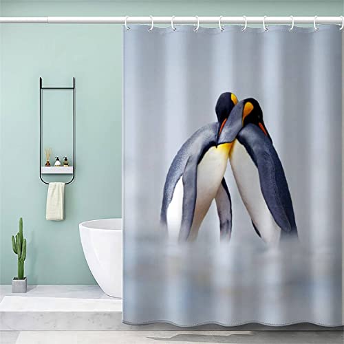 VASENA 3D Duschvorhang 200x200 Wasserdicht mit Gewicht Saum Badewanne Vorhang Pinguin Wilde Tiere Duschvorhang mit 12 Hooks Duschvorhänge für Badezimmer von VASENA
