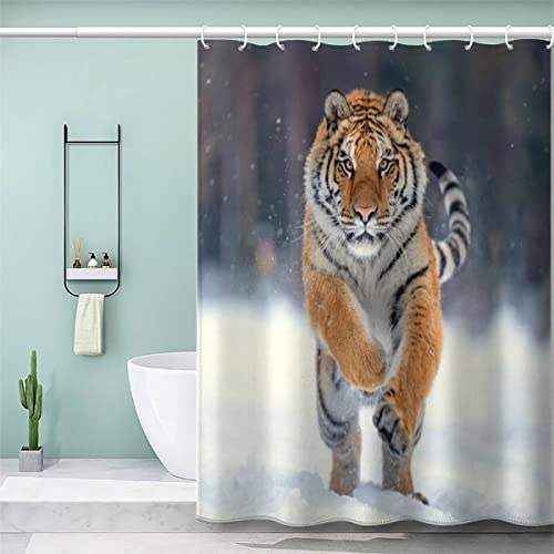 VASENA 3D Duschvorhang 200x200 Wasserdicht mit Gewicht Saum Badewanne Vorhang Tiger Schnee Waldtiere Duschvorhang mit 12 Hooks Duschvorhänge für Badezimmer von VASENA