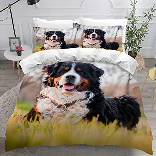 VASENA Bettwäsche 155x220 Berner Sennenhund Bettbezug 3D Druck flauschig Hypoallergen Bettwäsche-Set 3Teilig Teenager Jungen Mädchen Mikrofaser Hund Tier Betten Set von VASENA