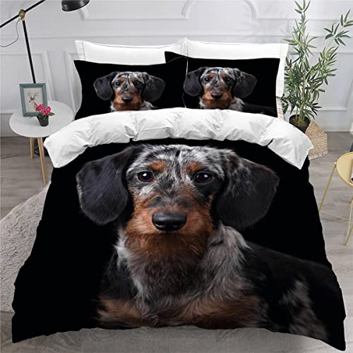 VASENA Bettwäsche 155x220 Dackel Bettbezug 3D Druck flauschig Hypoallergen Bettwäsche-Set 3Teilig Teenager Jungen Mädchen Mikrofaser Hund Lustiges Tier Betten Set von VASENA