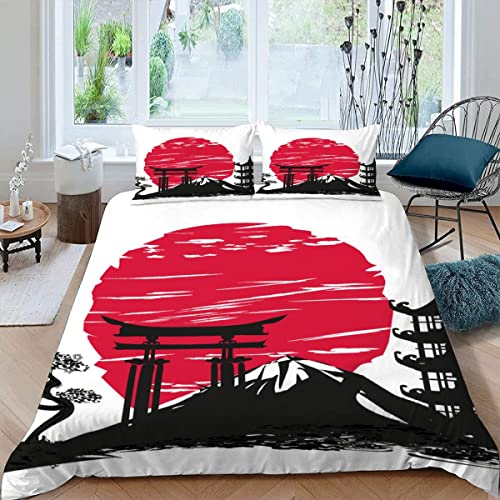 VASENA Bettwäsche 155x220 Japanischer Stil Bettbezug 3D Druck flauschig Hypoallergen Bettwäsche-Set 3Teilig Teenager Jungen Mädchen Mikrofaser Japanische Tintenkunst Betten Set von VASENA