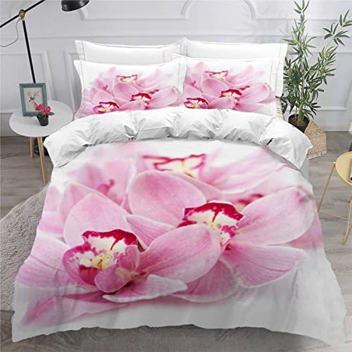 VASENA Bettwäsche 155x220 Orchidee Rosa Bettbezug 3D Druck flauschig Hypoallergen Bettwäsche-Set 3Teilig Teenager Jungen Mädchen Mikrofaser Bunt Blumen Betten Set von VASENA