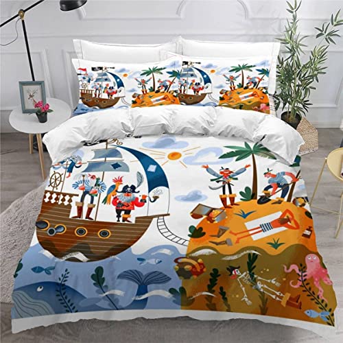 VASENA Bettwäsche 155x220 Piratenschiff Bettbezug 3D Druck flauschig Hypoallergen Bettwäsche-Set 3Teilig Teenager Jungen Mädchen Mikrofaser Bunt Sommer Meer Betten Set von VASENA