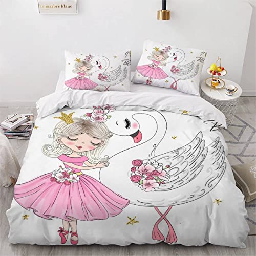 VASENA Bettwäsche 155x220 Prinzessin Schwan Bettbezug 3D Druck flauschig Hypoallergen Bettwäsche-Set 3Teilig Teenager Jungen Mädchen Mikrofaser Cartoon-Tiere Betten Set von VASENA