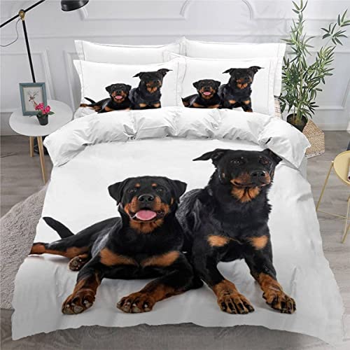 VASENA Bettwäsche 155x220 Rottweiler Bettbezug 3D Druck flauschig Hypoallergen Bettwäsche-Set 3Teilig Teenager Jungen Mädchen Mikrofaser Hund Tier Betten Set von VASENA