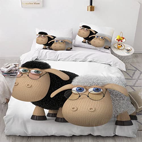 VASENA Bettwäsche 155x220 Süßes Schaf Kawaii Bettbezug 3D Druck flauschig Hypoallergen Bettwäsche-Set 3Teilig Teenager Jungen Mädchen Mikrofaser Cartoon-Tiere Betten Set von VASENA